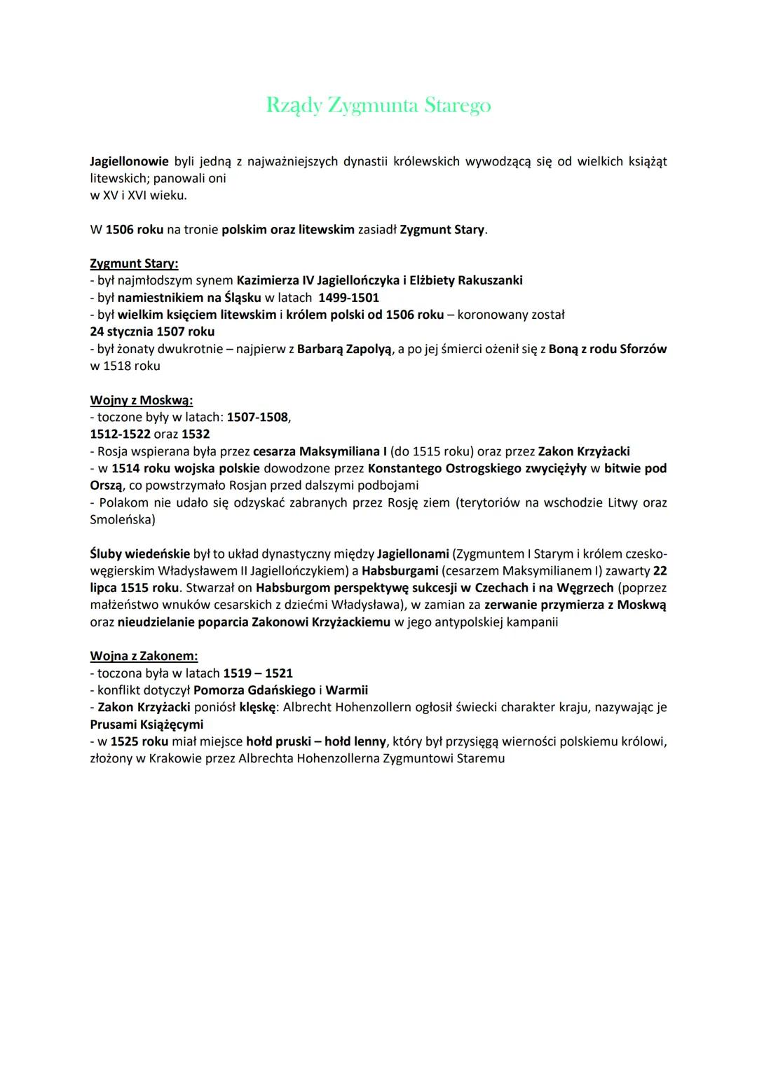 # Rządy Zygmunta Starego

Jagiellonowie byli jedną z najważniejszych dynastii królewskich wywodzącą się od wielkich książąt
litewskich; pano