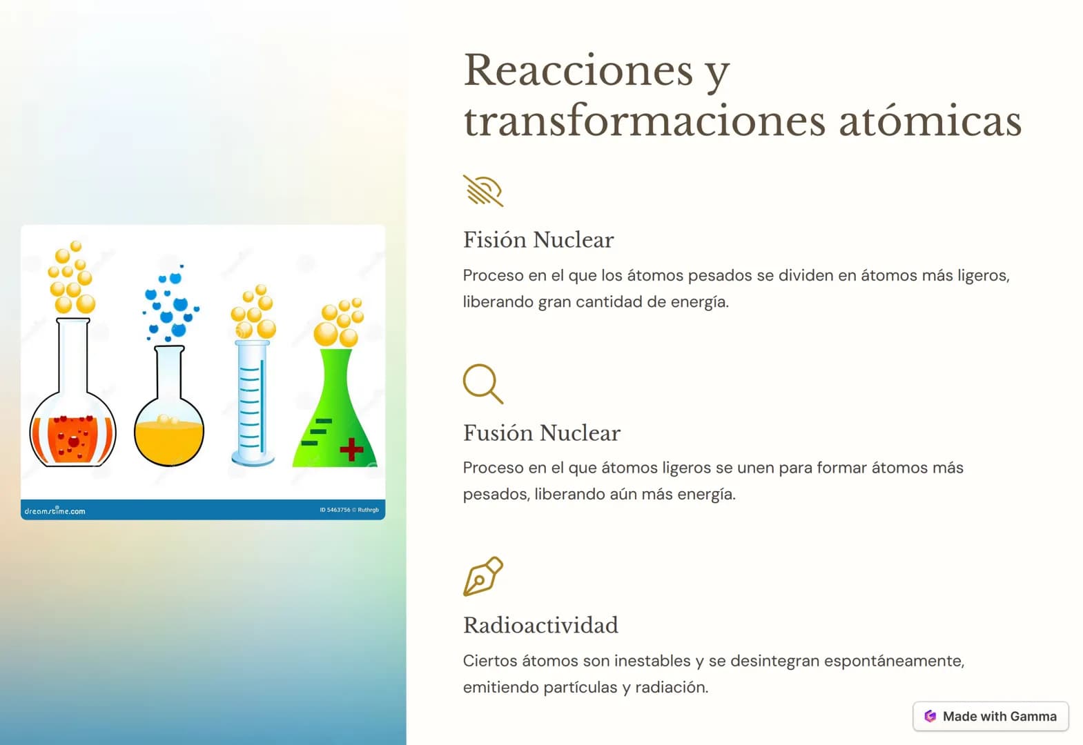 ¿Qué son los átomos?
1
Partículas
Fundamentales
Los átomos son las
partículas más pequeñas
que componen la materia y
que no pueden dividirse