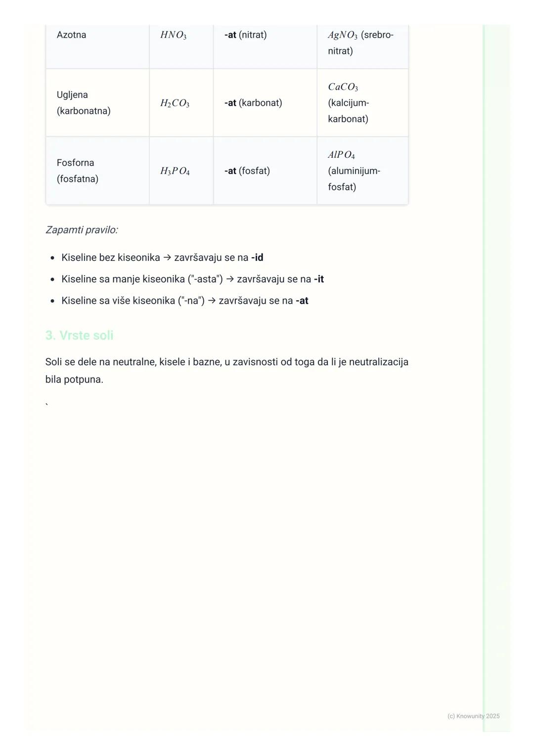 # Soli

Šta su soli? Uvod

Soli su jonska jedinjenja koja nastaju u reakciji neutralizacije između kiseline i
baze. Sastoje se od katjona me