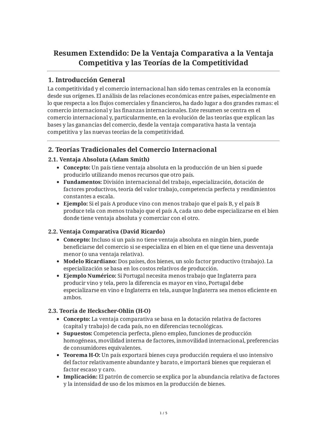 Resumen Extendido: De la Ventaja Comparativa a la Ventaja
Competitiva y las Teorías de la Competitividad
1. Introducción General
La competit