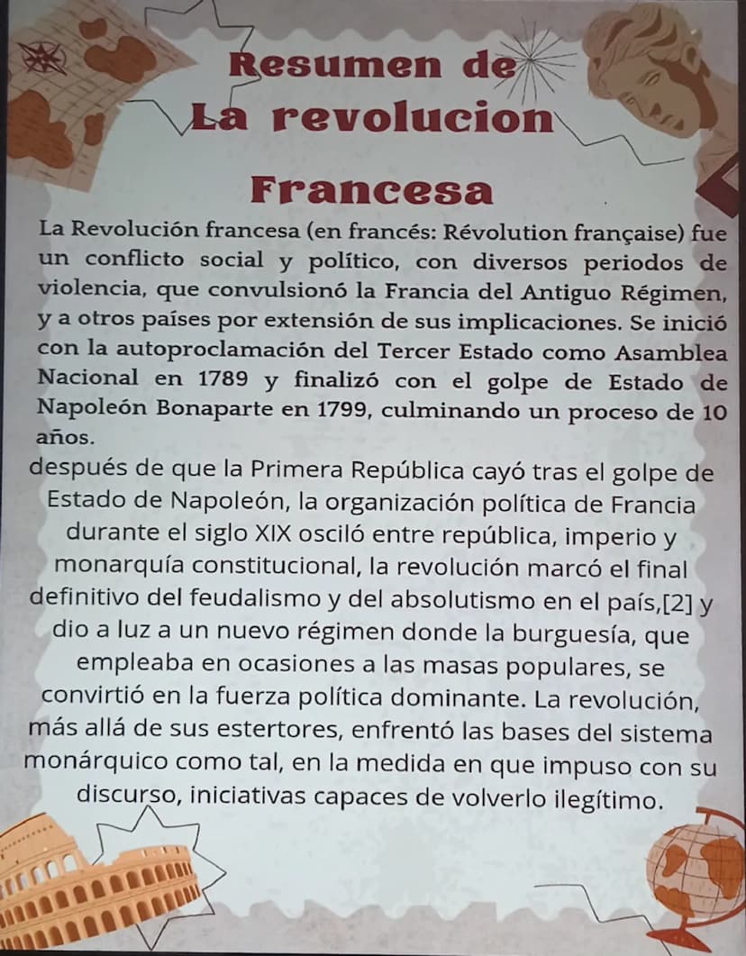 Resumen de
La revolucion
Francesa
La Revolución francesa (en francés: Révolution française) fue
un conflicto social y político, con diversos