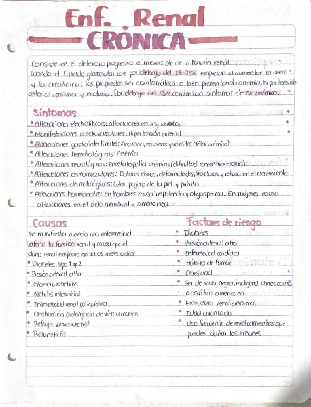 Enf. Renal
-CRONICA
consiste en el deterioro progresivo e inreversible de la función renal
Cuando el filhado glomerular care por debajo del 