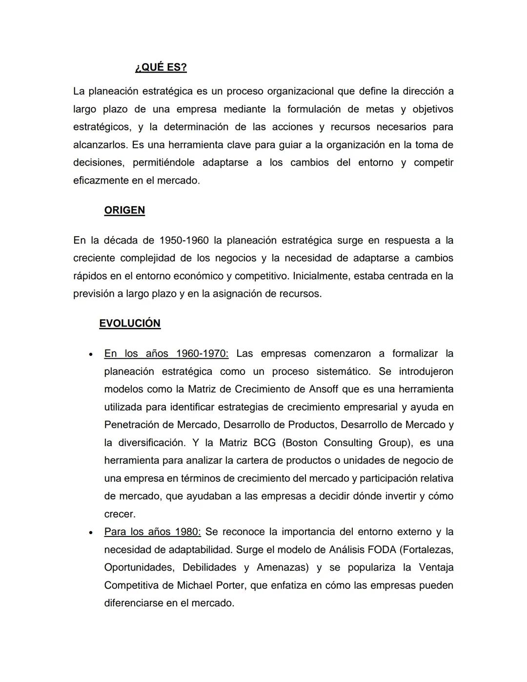 CONTENIDO
• ¿QUÉ ES?
• ORIGEN
EVOLUCIÓN
• RESUMEN
•
MISIÓN
• VISIÓN
• OBJETIVOS
CONCLUSIÓN ¿QUÉ ES?
La planeación estratégica es un proceso 