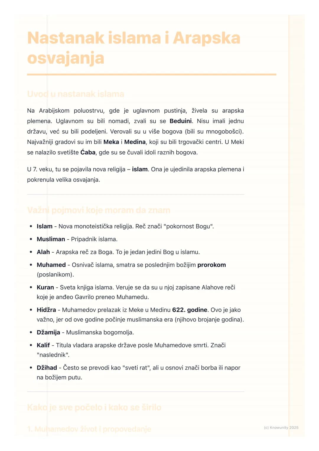 # Nastanak islama i Arapska
osvajanja

Uvod u nastanak islama

Na Arabijskom poluostrvu, gde je uglavnom pustinja, živela su arapska
plemena