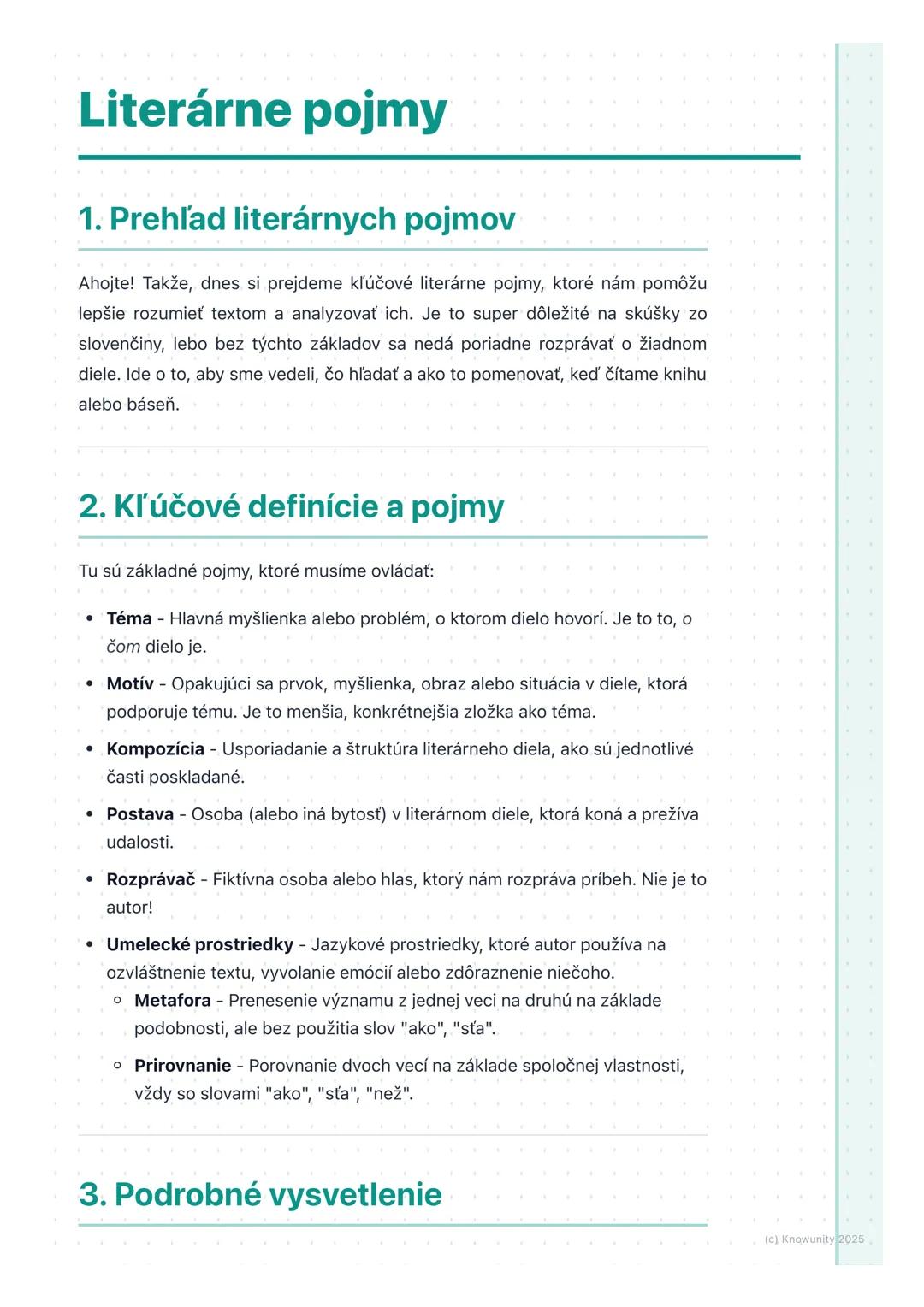 # Literárne pojmy

## 1. Prehľad literárnych pojmov

Ahojte! Takže, dnes si prejdeme kľúčové literárne pojmy, ktoré nám pomôžu
lepšie rozumi