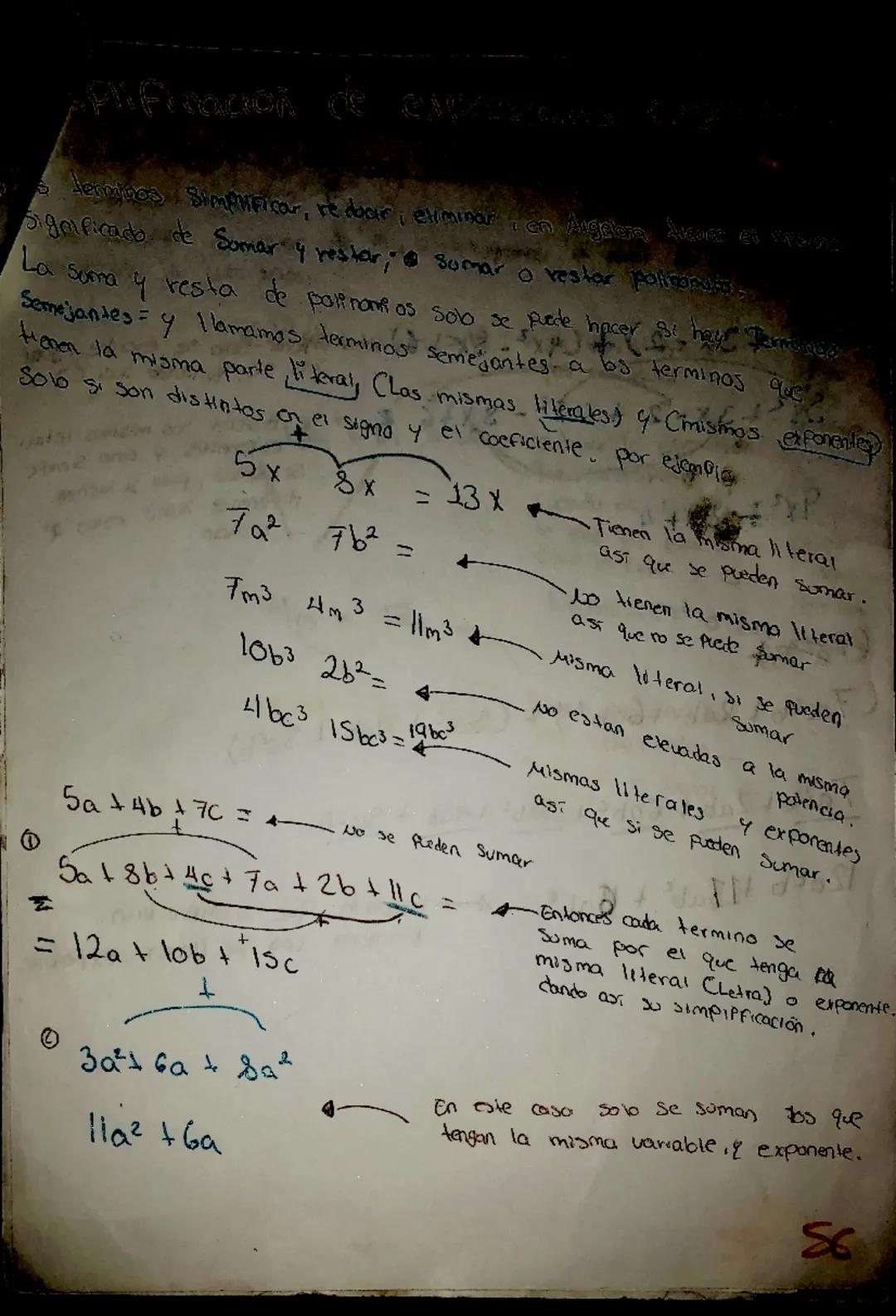 # Monomio: Son  que Solo 

95x     6$x y^2$     -8$x^3 y^2$

# Polinomio: Mas de un termino (Cosa que tiene 2 o mas monomios)
-Proveyendo ta