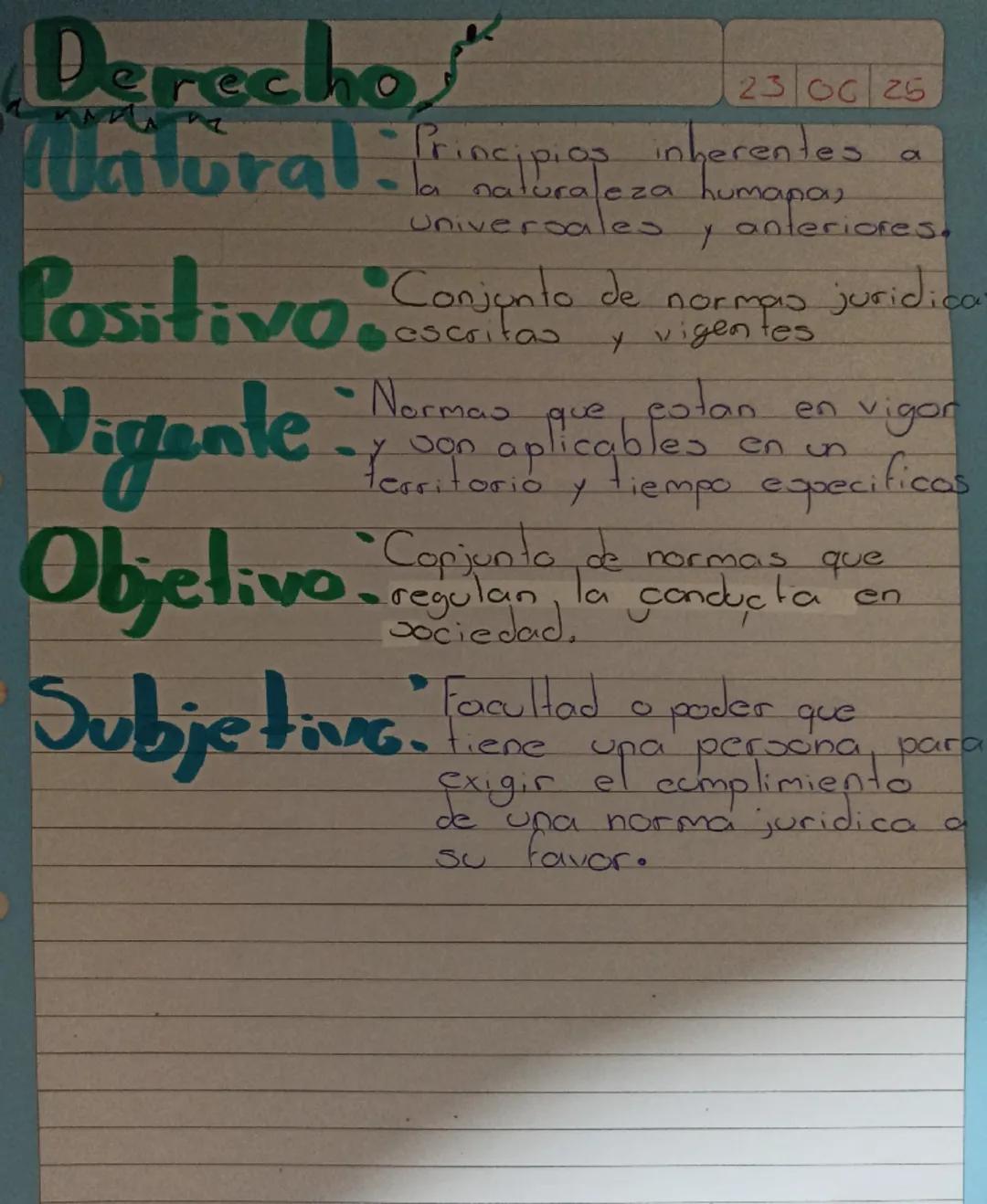 Derecho
23 OC 25
Natural: Principios inherentes a
la naturaleza humana,
universales y anteriores.
Positivo: Conjunto de normas jurídicas
esc