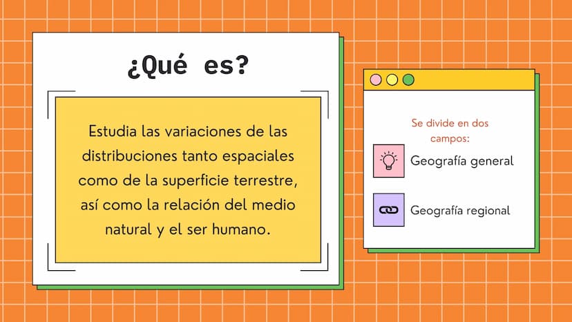 La
Geografía
general
Y SUS RAMAS ¿Qué es?
Estudia las variaciones de las
distribuciones tanto espaciales
como de la superficie terrestre,
as