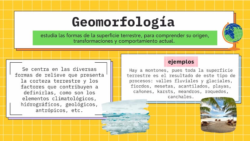 La
Geografía
general
Y SUS RAMAS ¿Qué es?
Estudia las variaciones de las
distribuciones tanto espaciales
como de la superficie terrestre,
as