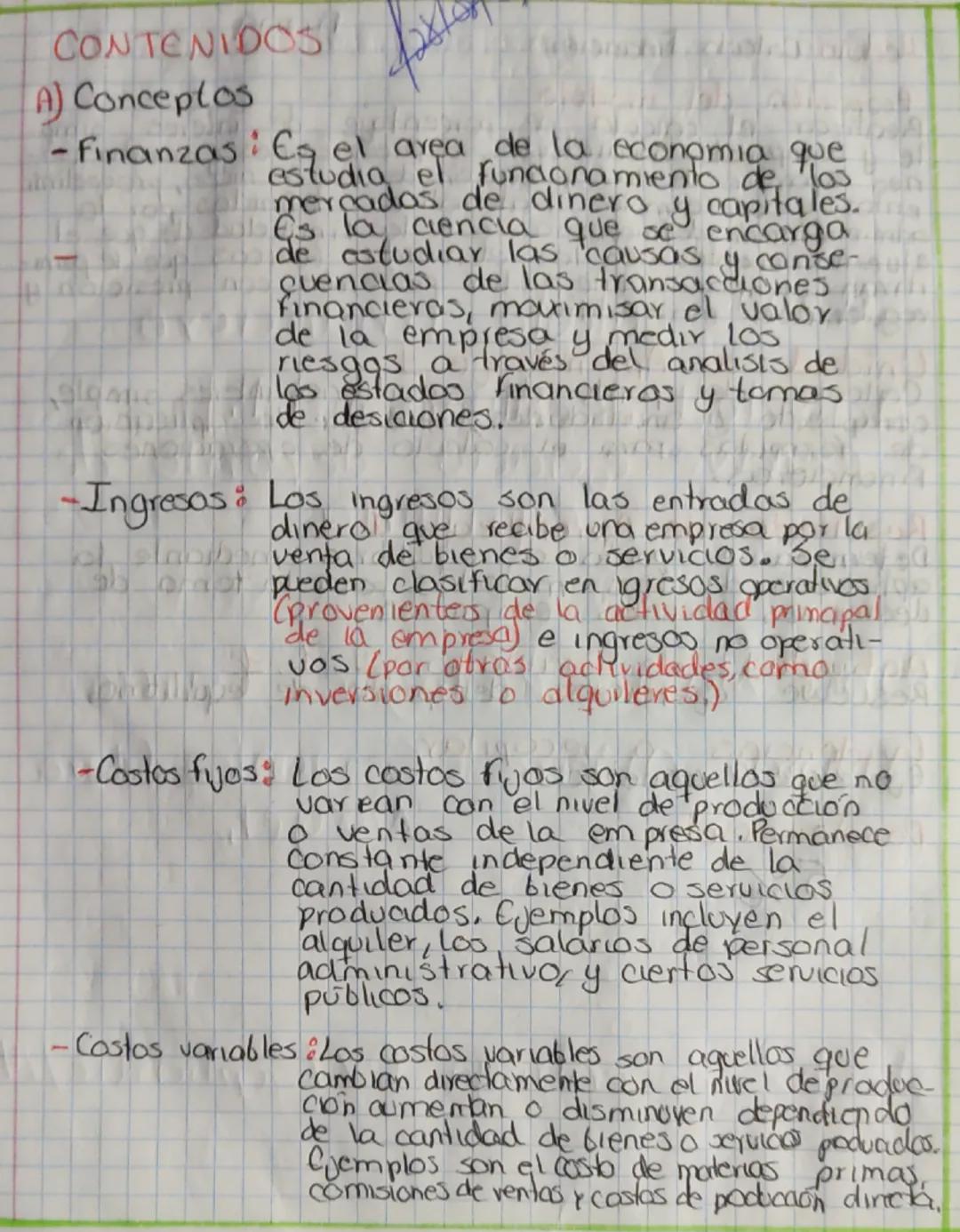 CONTENIDOS
A) Conceptos
428
Finanzas: Es el area de la economia que
estudia e funcionamiento de los
mercados de dinero y capitales.
Es la ci