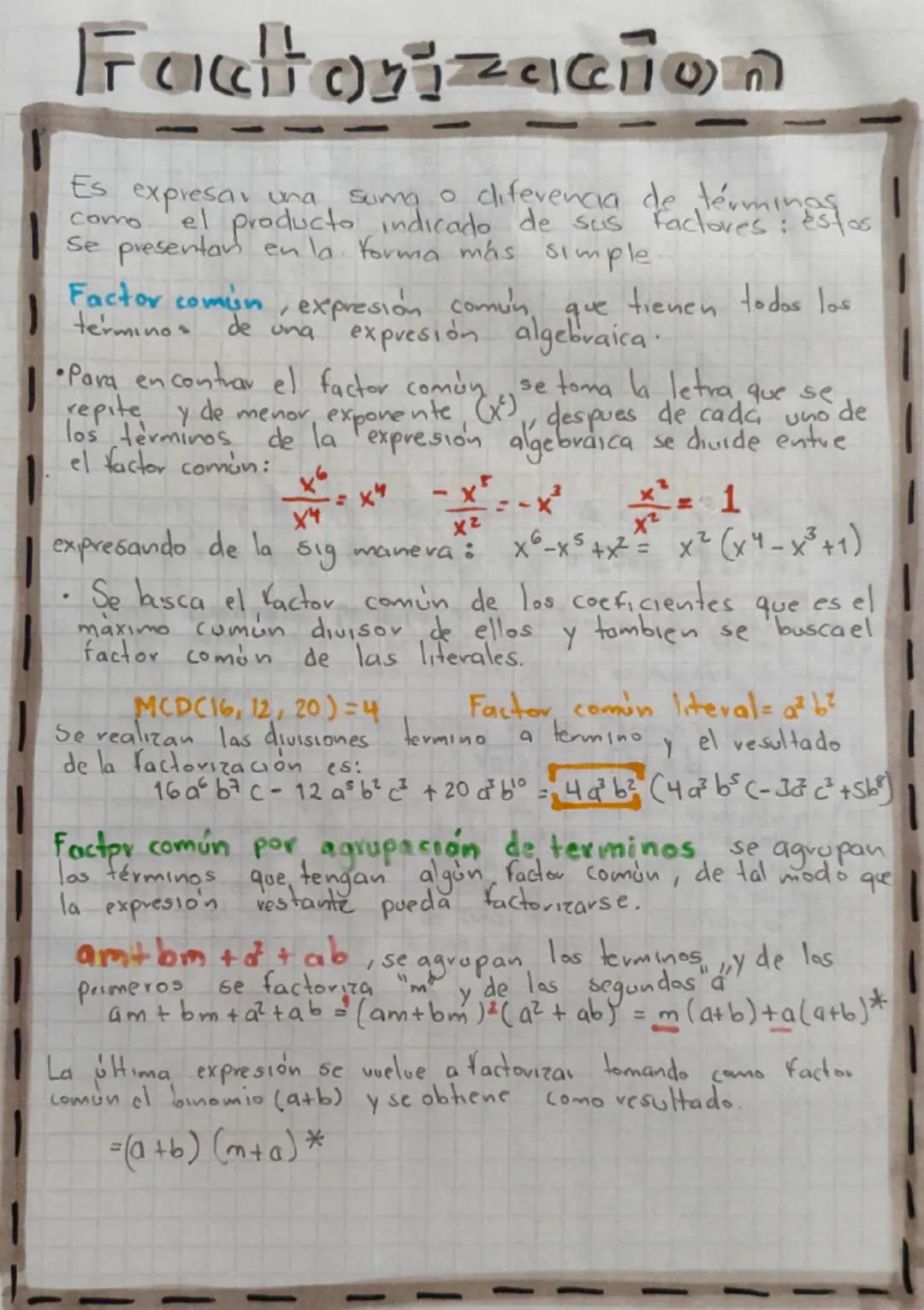 Factorizacion
Es expresar una
como
Suma o diferencia de términos
el producto indicado de sus factores: éstos
Se presentan en la forma más si