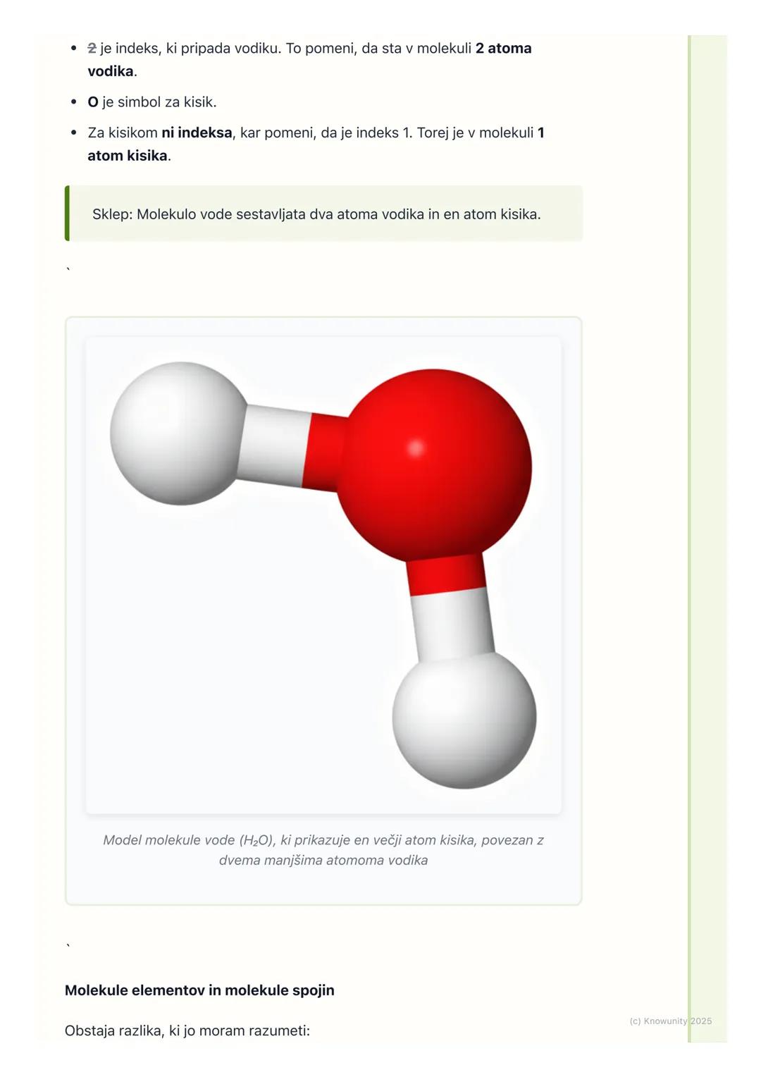 # Molekule in kemijske formule

Uvod v molekule

Atomi se redko nahajajo sami. Ponavadi se povezujejo med seboj v večje
skupine, ki jih imen