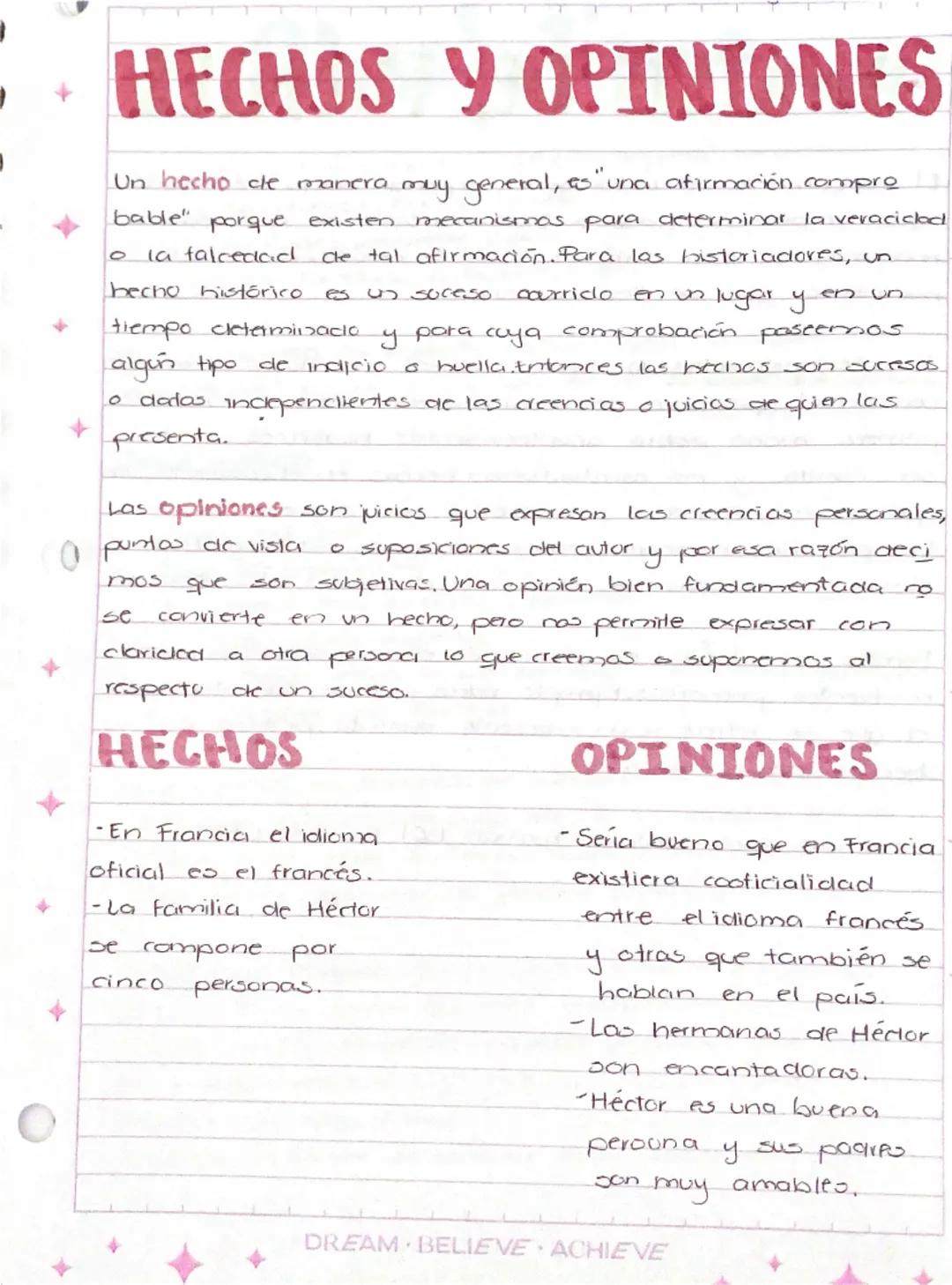 + 
# HECHOS Y OPINIONES
Un hecho de manera muy general, es "una afirmación compro
bable" porque existen mecanismas para determinar la veraci