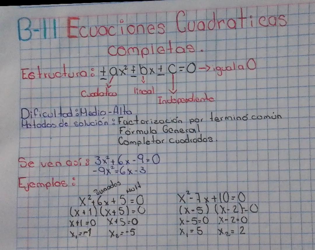 Ecuaciones cuadráticas completas 