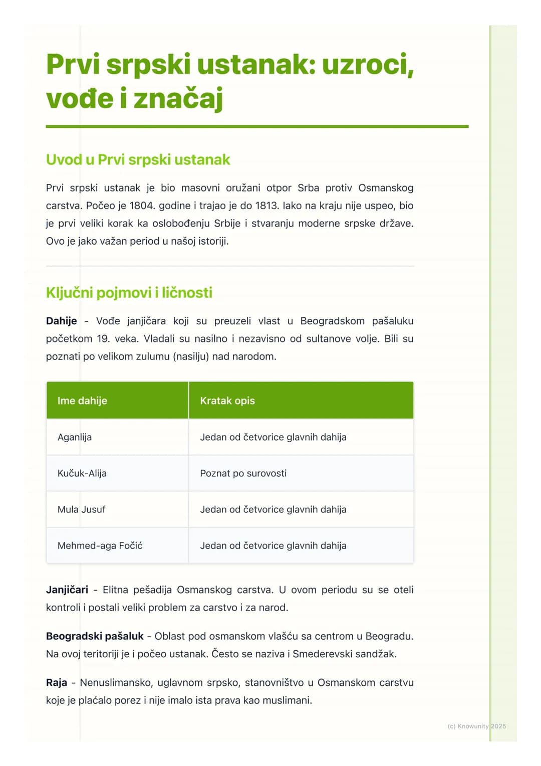 # Prvi srpski ustanak: uzroci,
vođe i značaj

Uvod u Prvi srpski ustanak

Prvi srpski ustanak je bio masovni oružani otpor Srba protiv Osman