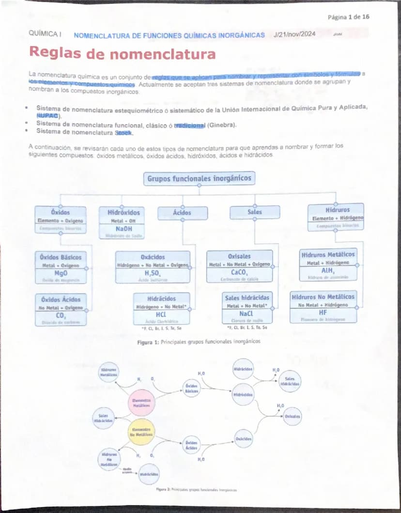 Página 1 de 16
QUÍMICA I
NOMENCLATURA DE FUNCIONES QUIMICAS INORGÁNICAS J/21/nov/2024
JAM
Reglas de nomenclatura
La nomenclatura quimica es 