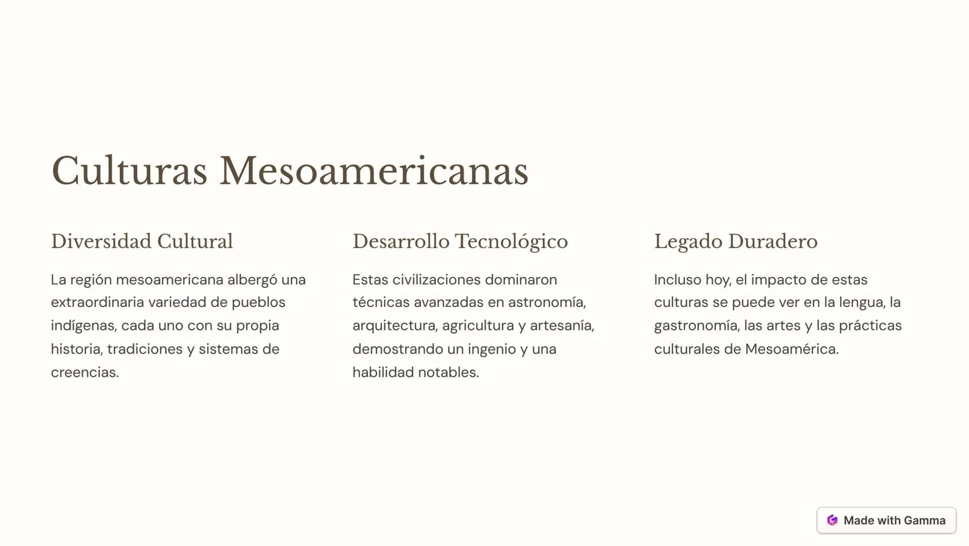 Culturas Mesoamericanas
Diversidad Cultural
La región mesoamericana albergó una
extraordinaria variedad de pueblos
indígenas, cada uno con s