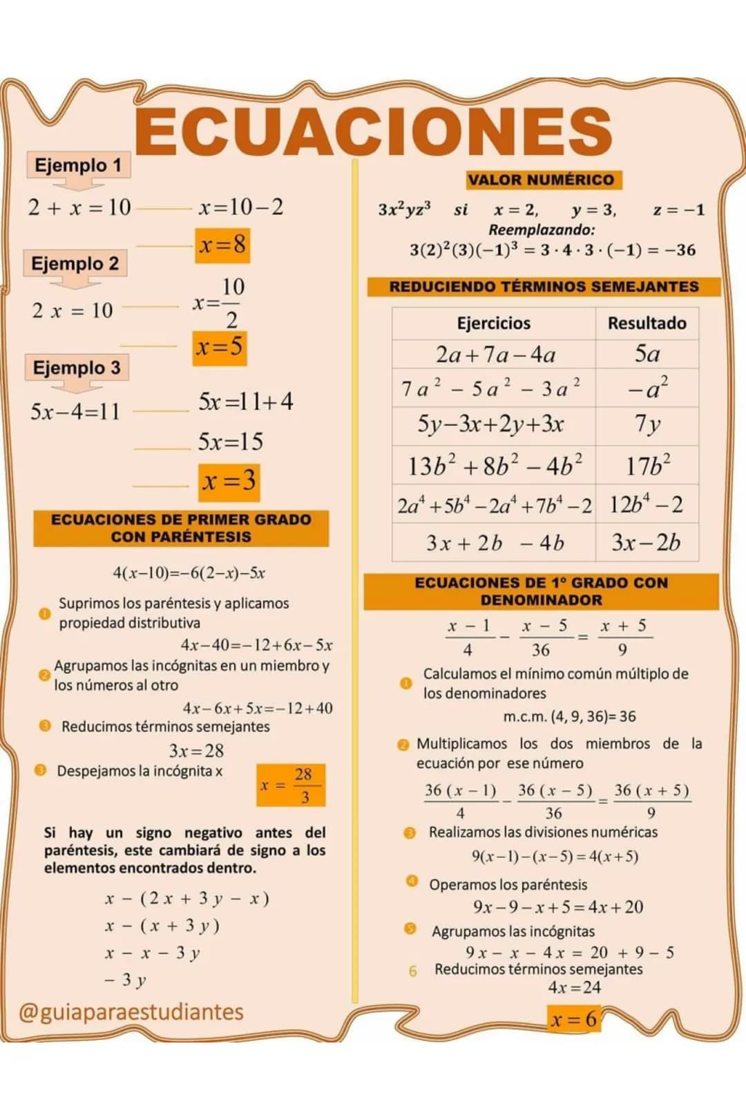 ECUACIONES LINEALES
ECUACIONES DE
PRIMER GRADO
Conceptos generales
IGUALDAD
Dos cantidades son iguales o
equivalentes cuando tienen el
mismo