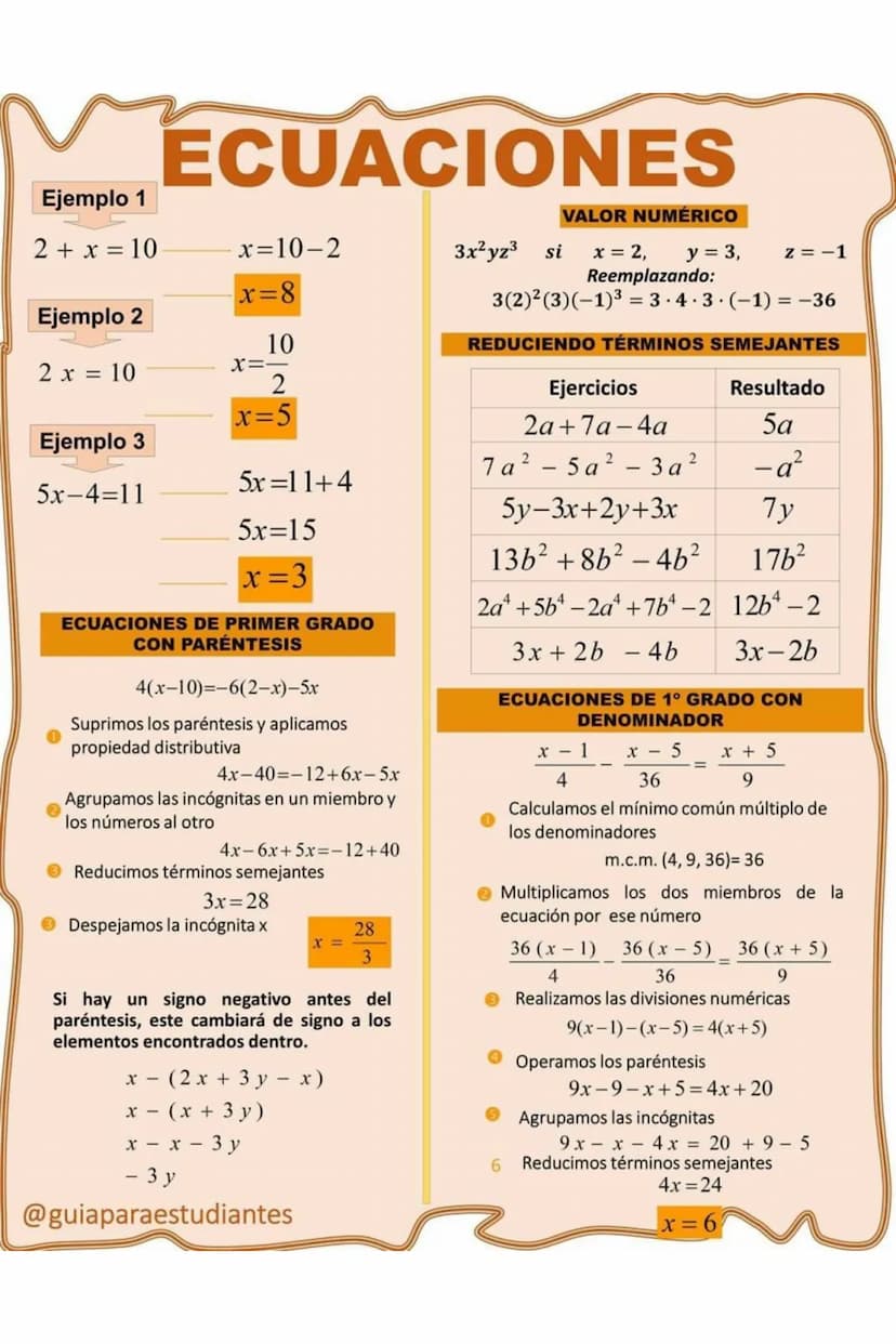 ECUACIONES LINEALES
ECUACIONES DE
PRIMER GRADO
Conceptos generales
IGUALDAD
Dos cantidades son iguales o
equivalentes cuando tienen el
mismo