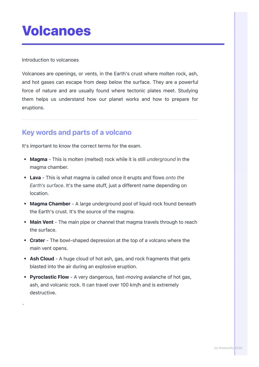 # Volcanoes

Introduction to volcanoes

Volcanoes are openings, or vents, in the Earth's crust where molten rock, ash,
and hot gases can esc