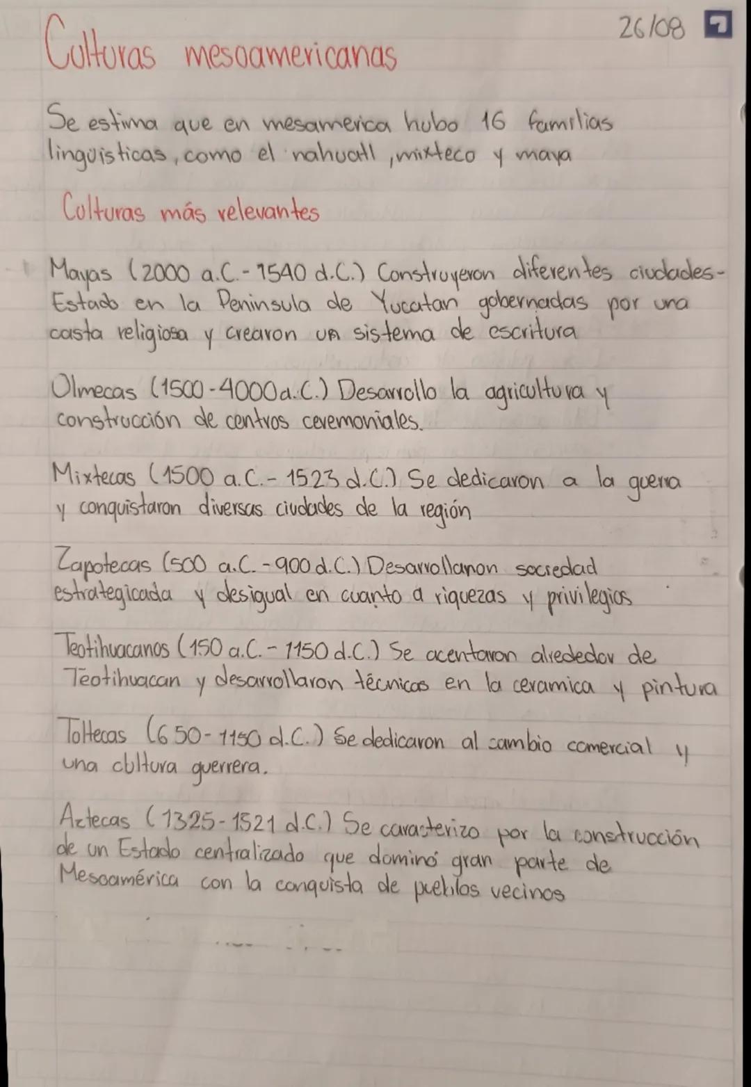 # Culturas mesoamericanas
26/08/247

Cuando se habla de mesoamerica no se hace referencia a
una región geografica, siro cultural. Esto signi