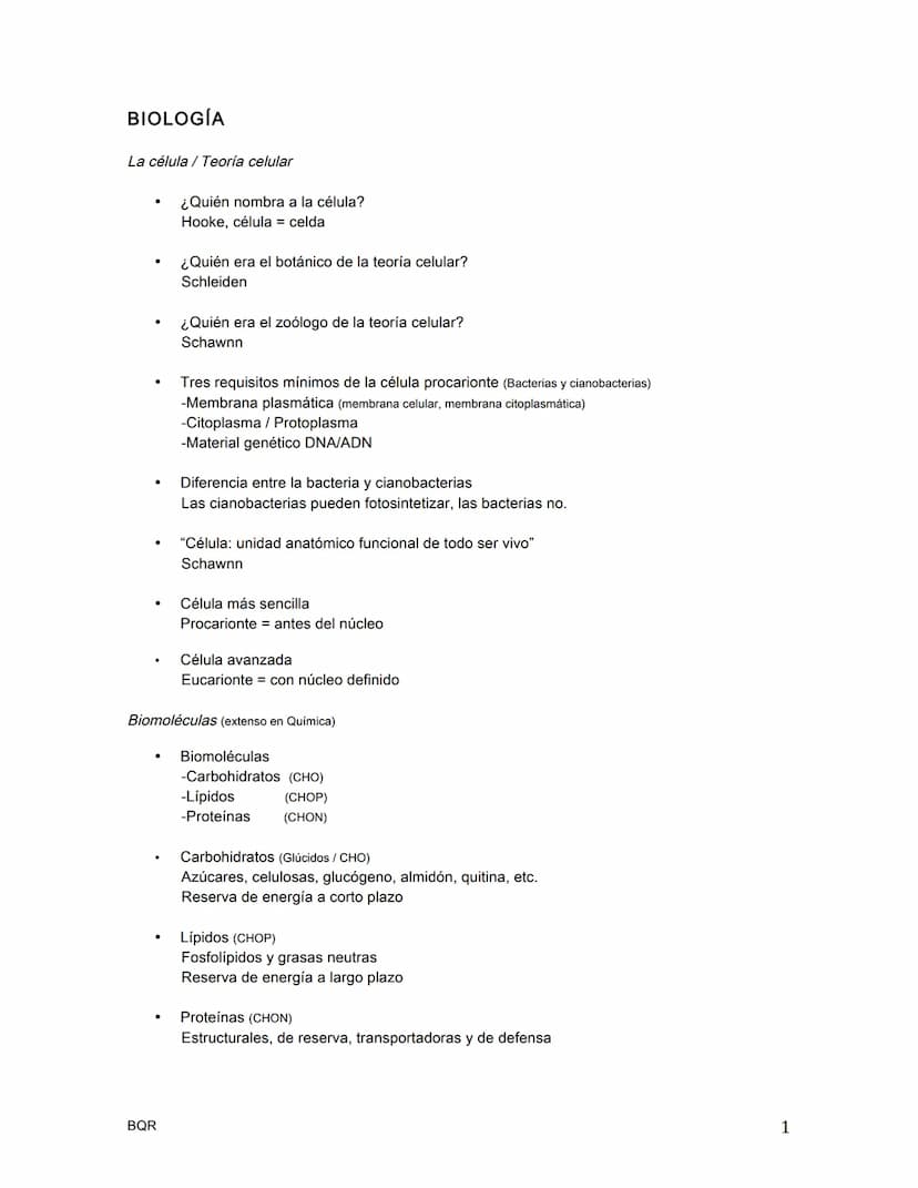 BIOLOGÍA
La célula / Teoría celular
.
¿Quién nombra a la célula?
•
•
•
•
Hooke, célula = celda
¿Quién era el botánico de la teoría celular?
