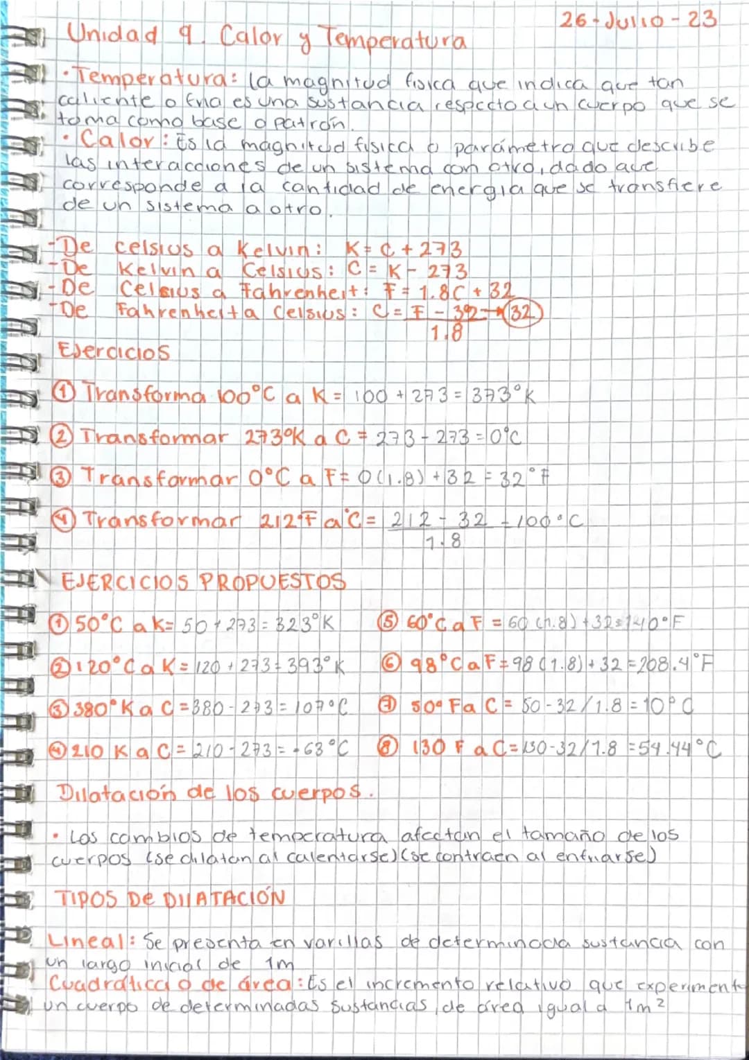 Unidad 9 Calor y Temperatura
26-Julio-23
•Temperatura: la magnitud fisica que indica que tan
caliente o fnia es una sustancia respecto a un 