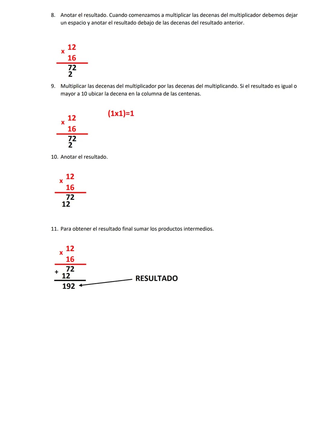 Algoritmo de multiplicación (1)
Resta: 14x7
Pasos para seguir:
1. Identificar los elementos
14 x 7
2. Ordenar los elementos respetando el or