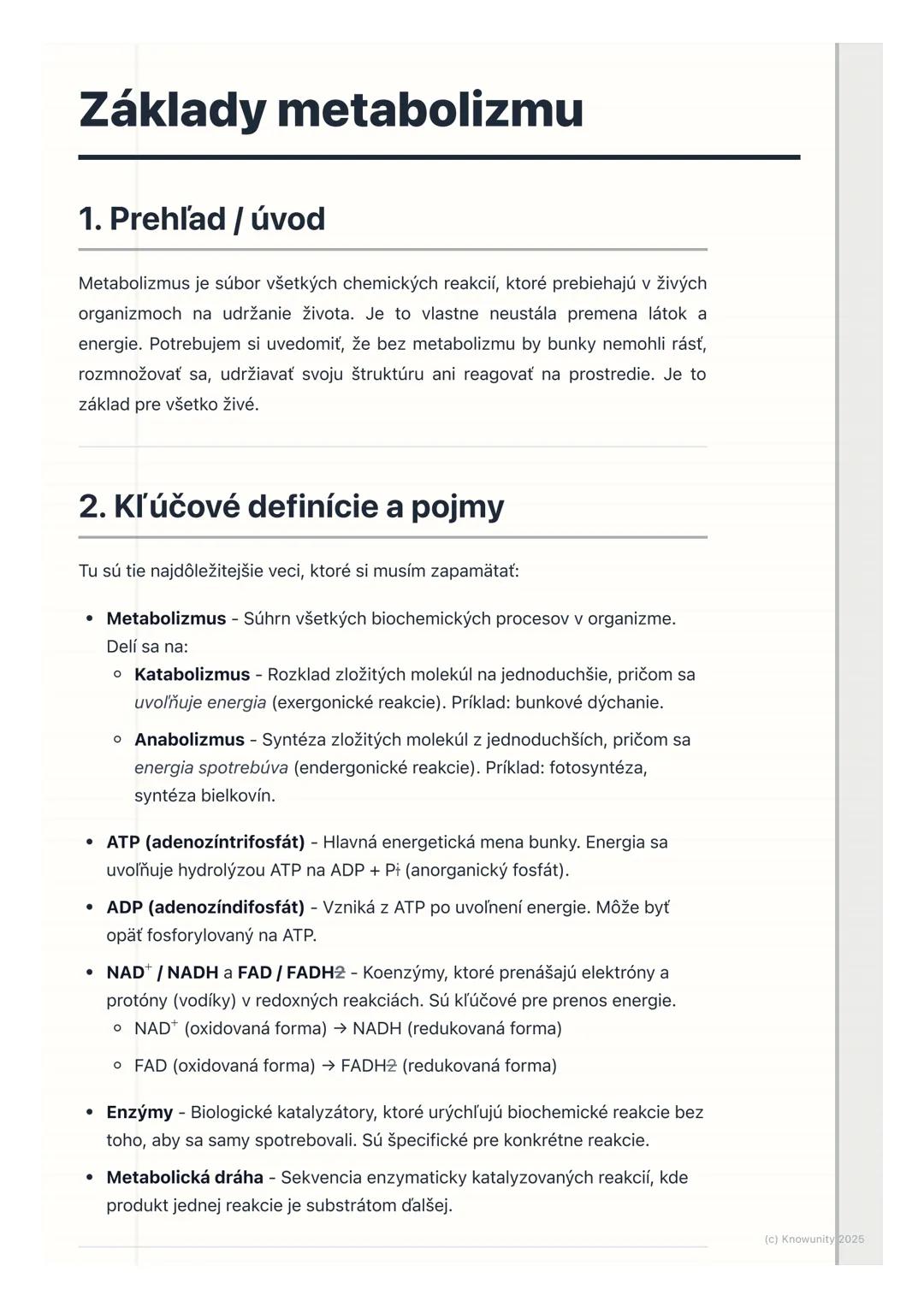 # Základy metabolizmu

1. Prehľad / úvod

Metabolizmus je súbor všetkých chemických reakcií, ktoré prebiehajú v živých
organizmoch na udržan