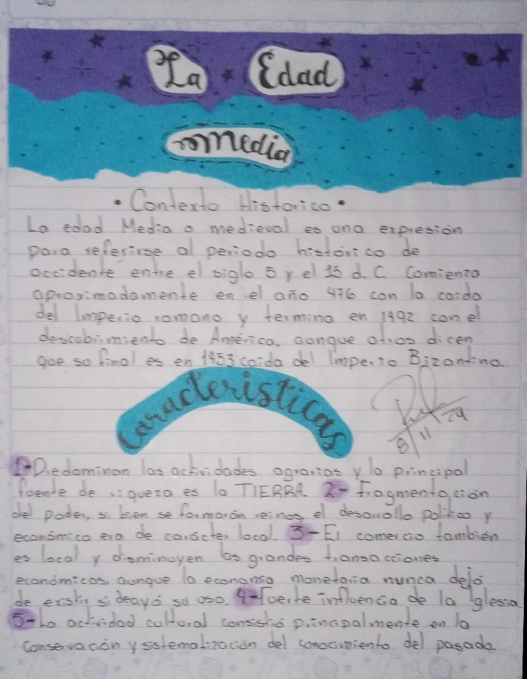 La & Edad
media
• Contexto Historico
0
La edad Media o medieval es una expresión
para referirse al periodo historico de
Occidente entre el s