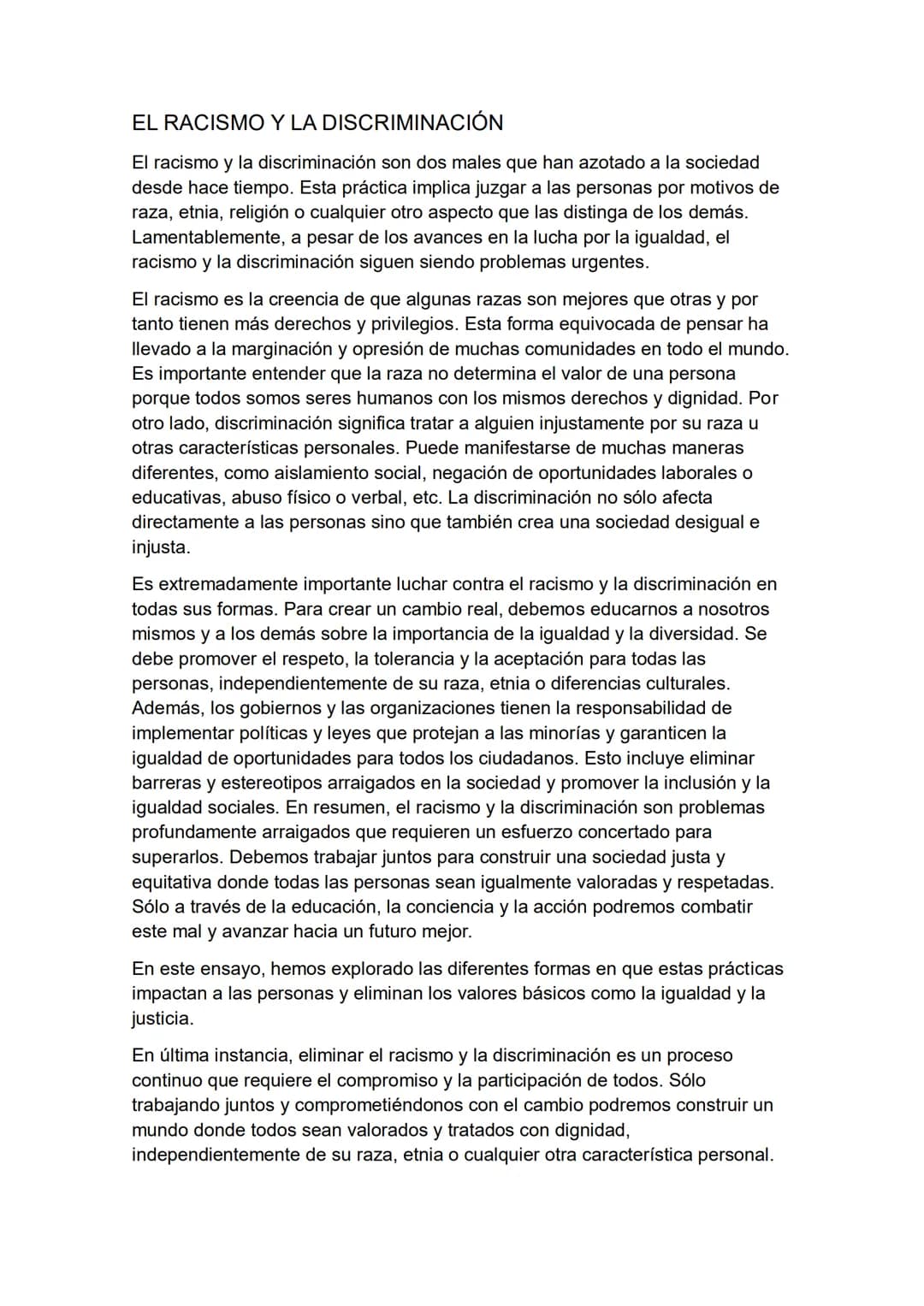 EL RACISMO Y LA DISCRIMINACIÓN
El racismo y la discriminación son dos males que han azotado a la sociedad
desde hace tiempo. Esta práctica i