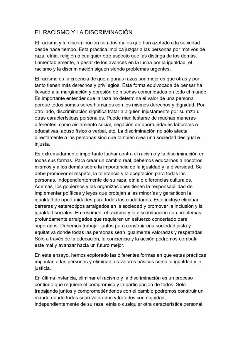 EL RACISMO Y LA DISCRIMINACIÓN
El racismo y la discriminación son dos males que han azotado a la sociedad
desde hace tiempo. Esta práctica i