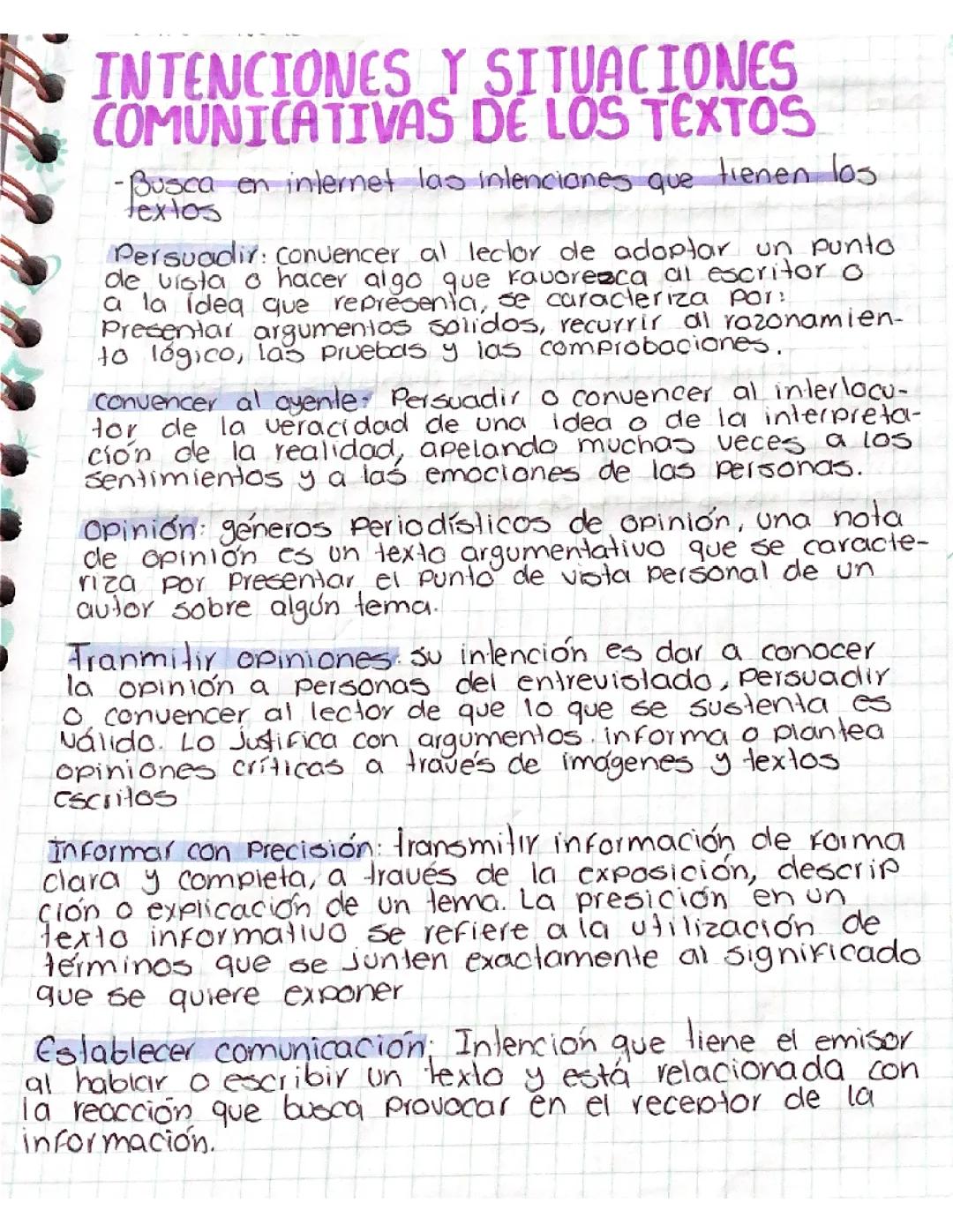 Intenciones de Comunicación y Tipos de Textos