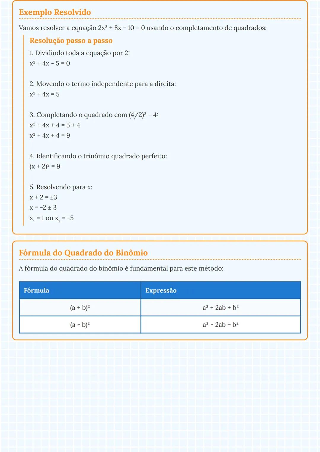# Equações Quadráticas - Completamento de
Quadrados

## Equação Quadrática

Uma equação quadrática na sua forma geral é expressa como ax2 + 