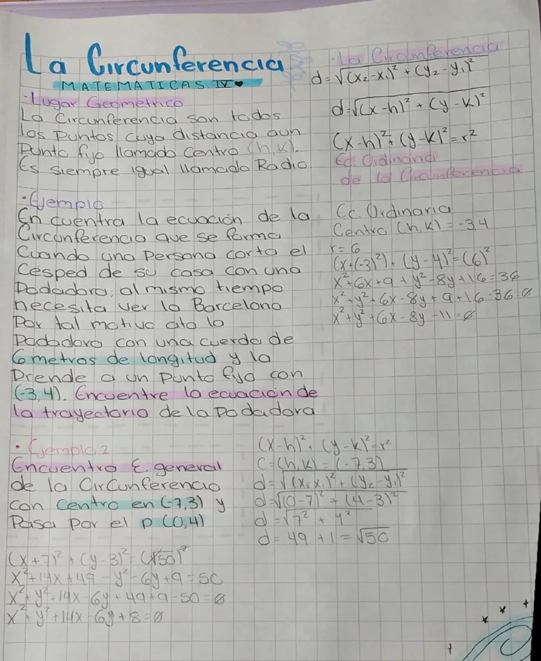 --- OCR Start ---
La Circunferencia
MATEMATICAS.IV
Lugar Geometrico
La Circunferencia son todos
Los puntos cuya distancia aun
Punto fijo lla