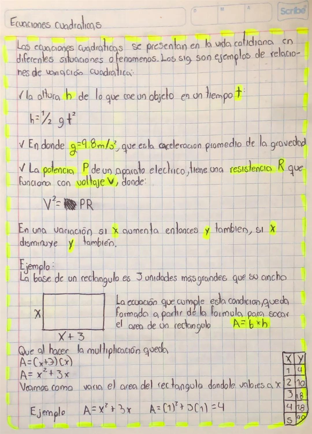 # Ecuaciones cuadraticas

Las cavaciones cuadraticas se presentan en la vida cotidiana en
diferentes situaciones o fenomenos. Los sig son ej