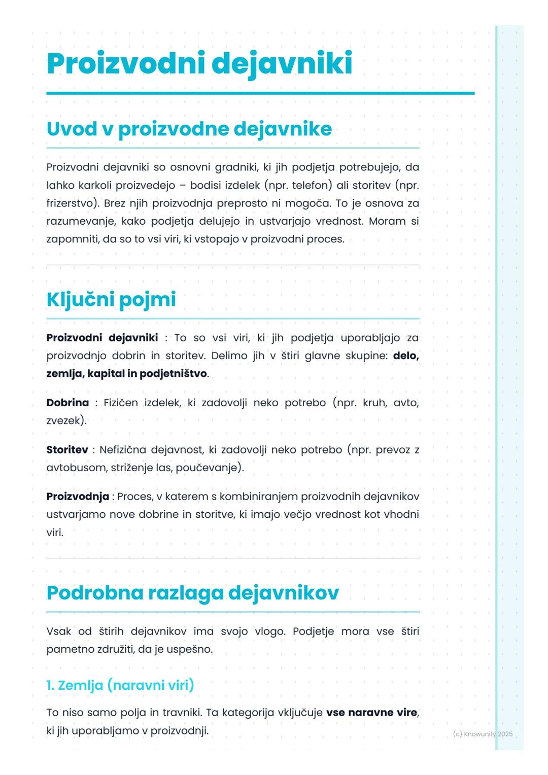 # Proizvodni dejavniki

## Uvod v proizvodne dejavnike

Proizvodni dejavniki so osnovni gradniki, ki jih podjetja potrebujejo, da
lahko kark