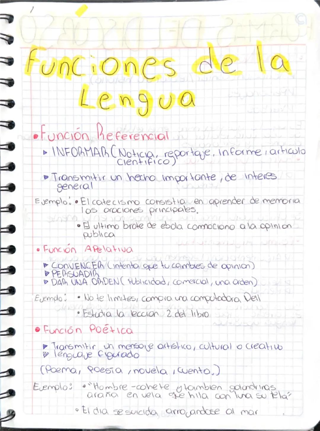 unciones de la
Lengua
•Función Referencial
INFORMAR (Noticia, reportage, informe, articulo
Cientifico,
• Transmitir un hecho importante, de 