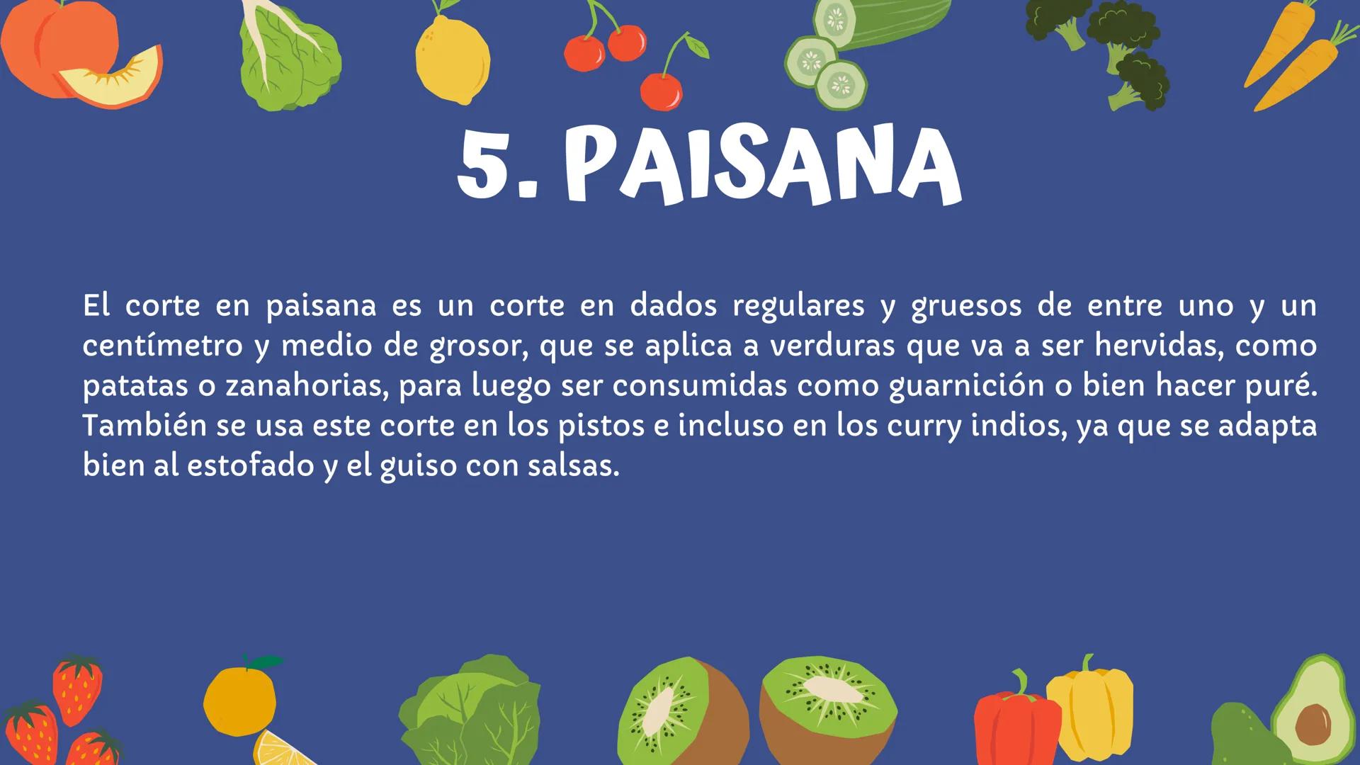 1.
JULIANA
Empezamos con el corte más popular de todos, ya que es el más practicado y el
que más usos tiene. La juliana es un tipo de corte 