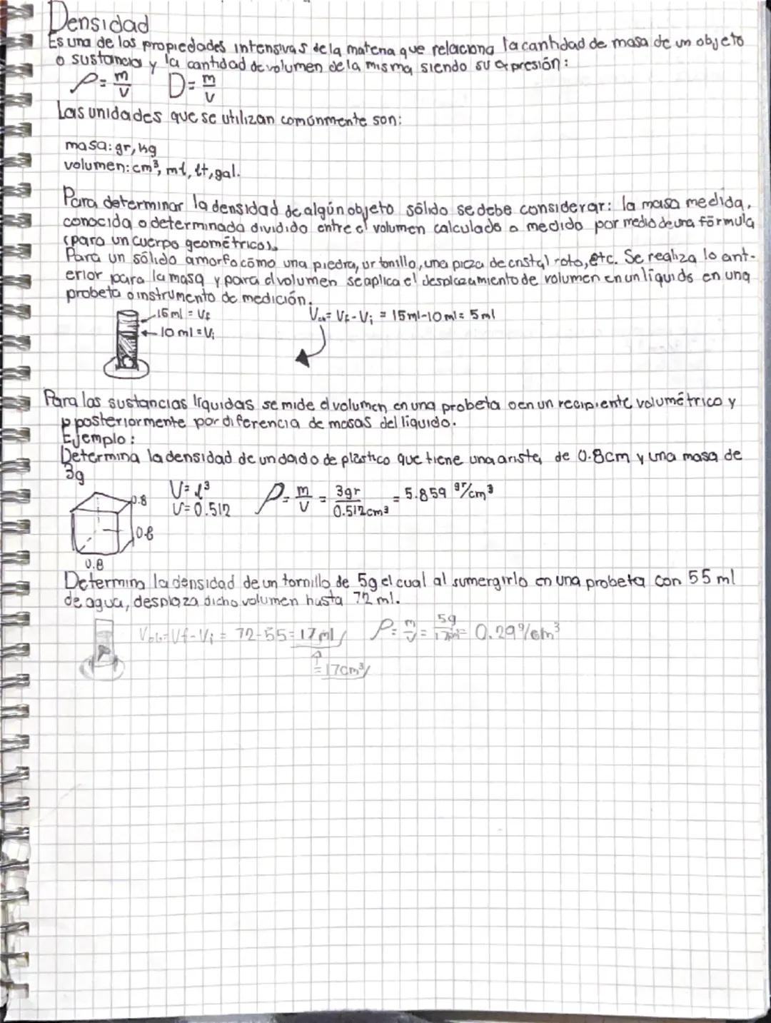 Densidad
Es una de las propiedades intensivas de la matena que relaciona la cantidad de masa de un objeto
la cantidad de volumen de la misma