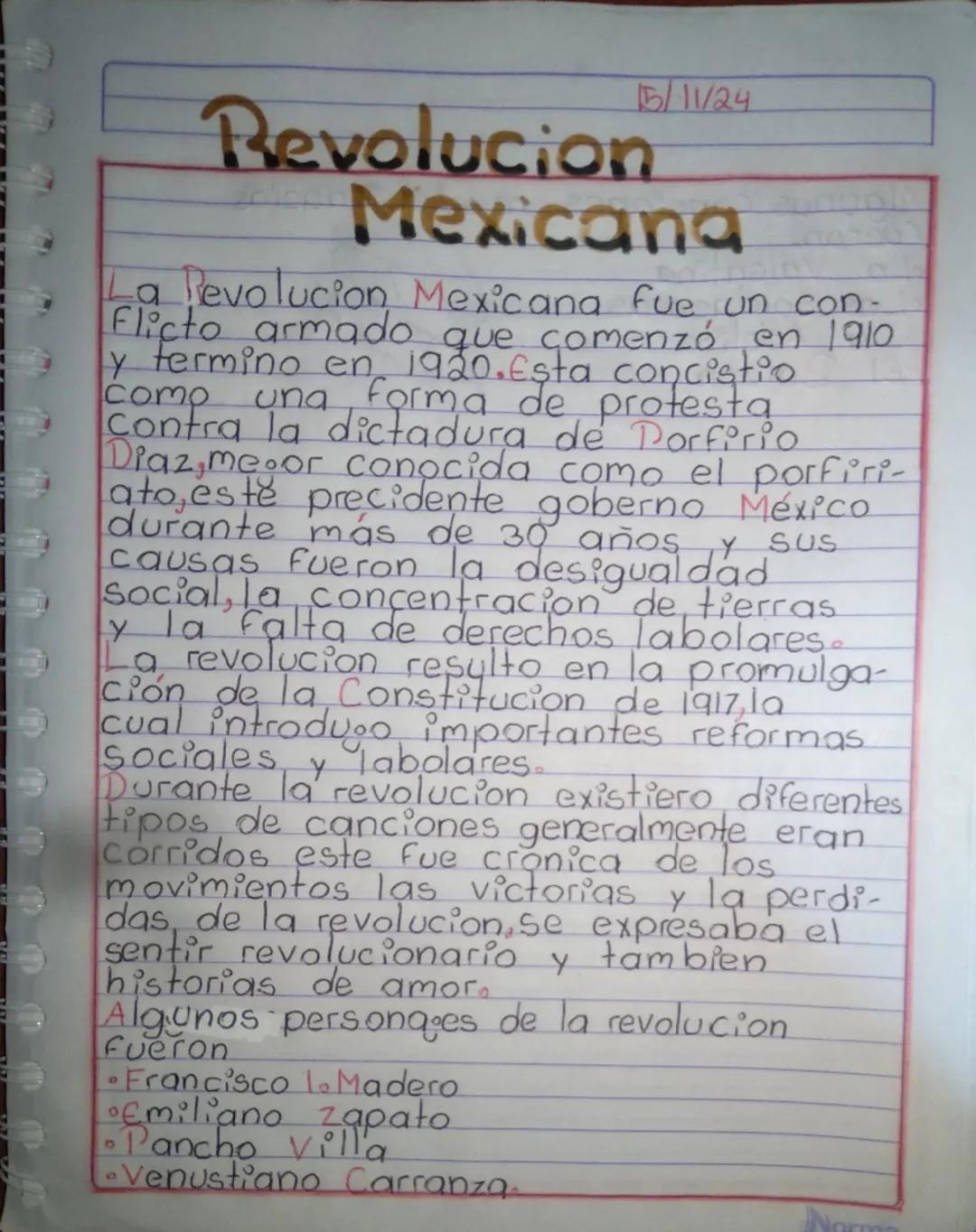 5/11/24
Revolucion
Mexicana
La Revolucion Mexicana fue un con-
Flicto armado que comenzó en 1910
y termino en 1920. Esta concistio
como una 