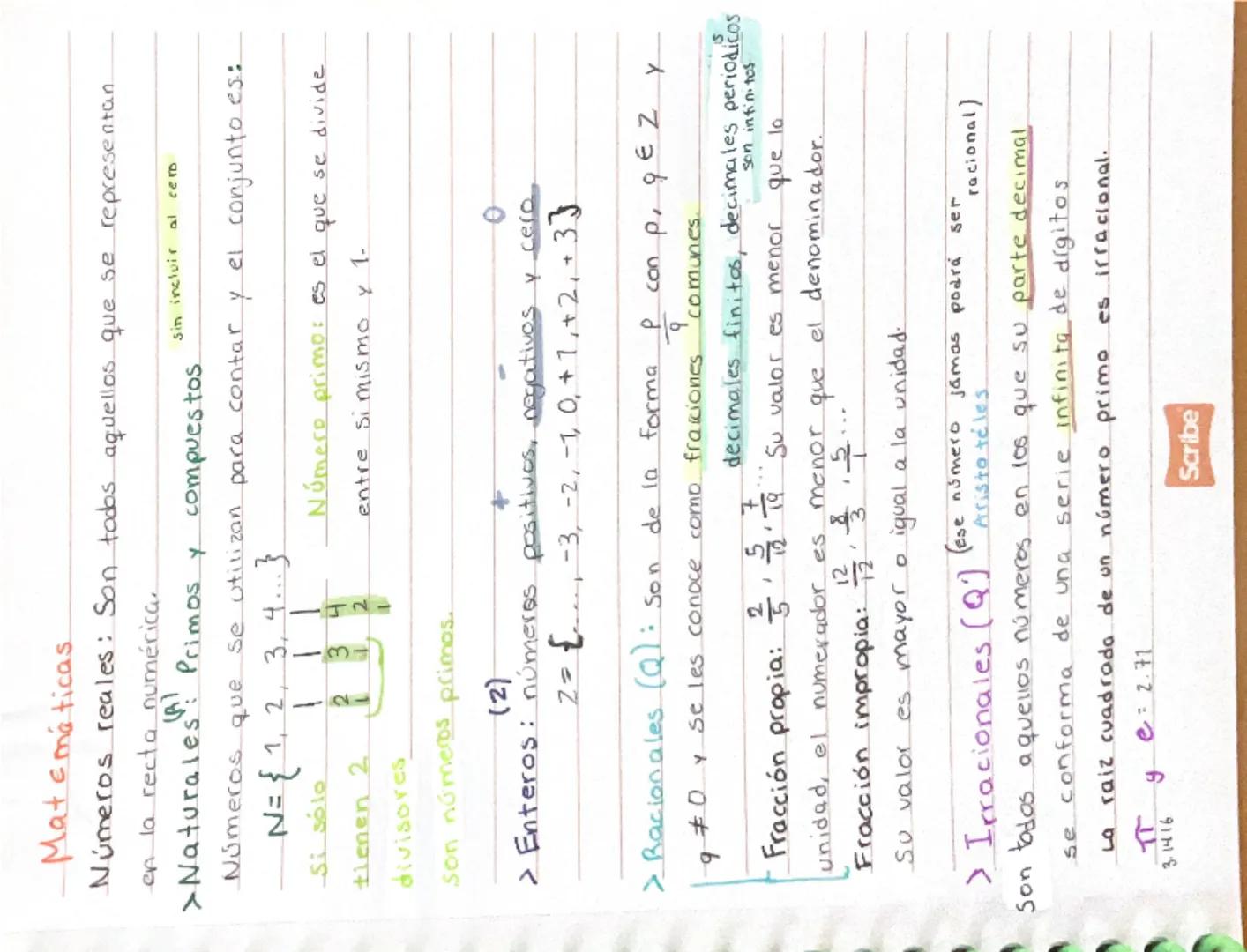 Matemáticas

Números reales: Son todos aquellos que se representan.
en la recta numérica.

>Naturales?? Primos y compuestos
sin incluir al
c