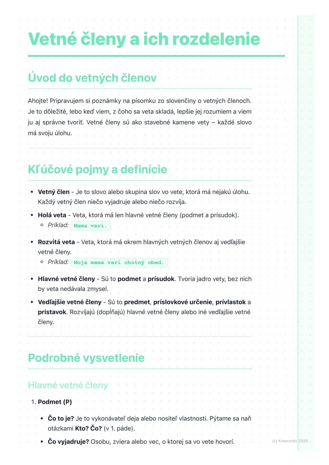 # Vetné členy a ich rozdelenie

## Úvod do vetných členov

Ahojte! Pripravujem si poznámky na písomku zo slovenčiny o vetných členoch.
Je to