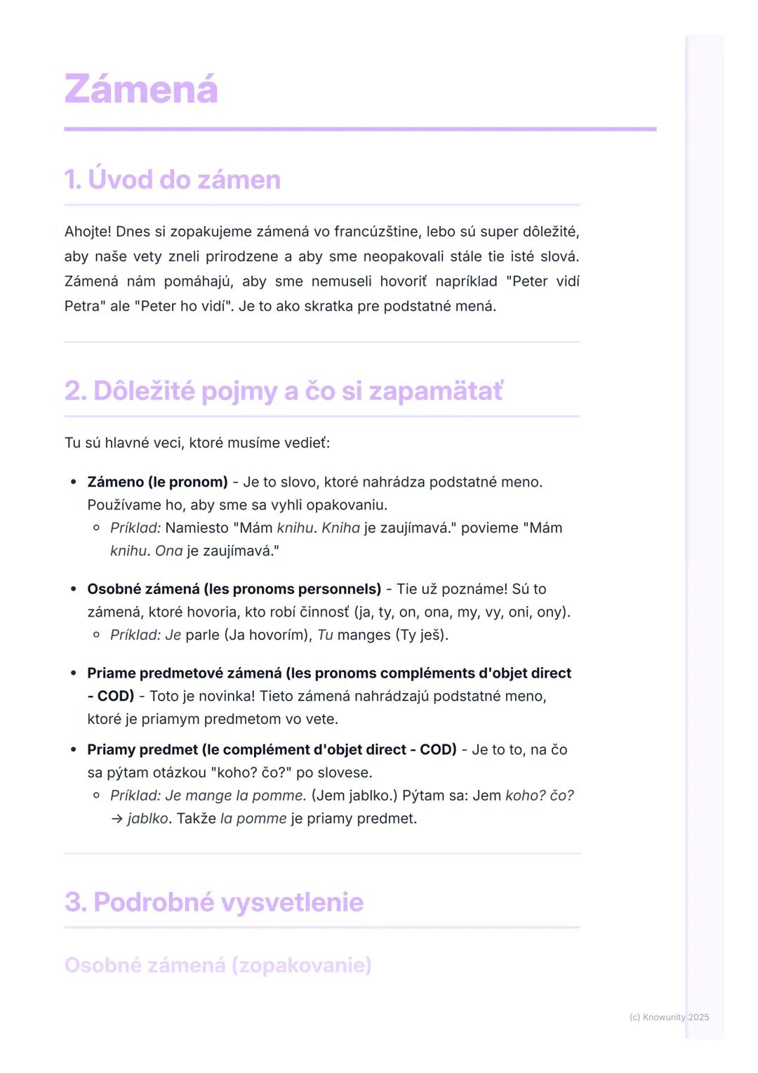 # Zámená

1. Úvod do zámen

Ahojte! Dnes si zopakujeme zámená vo francúzštine, lebo sú super dôležité,
aby naše vety zneli prirodzene a aby 