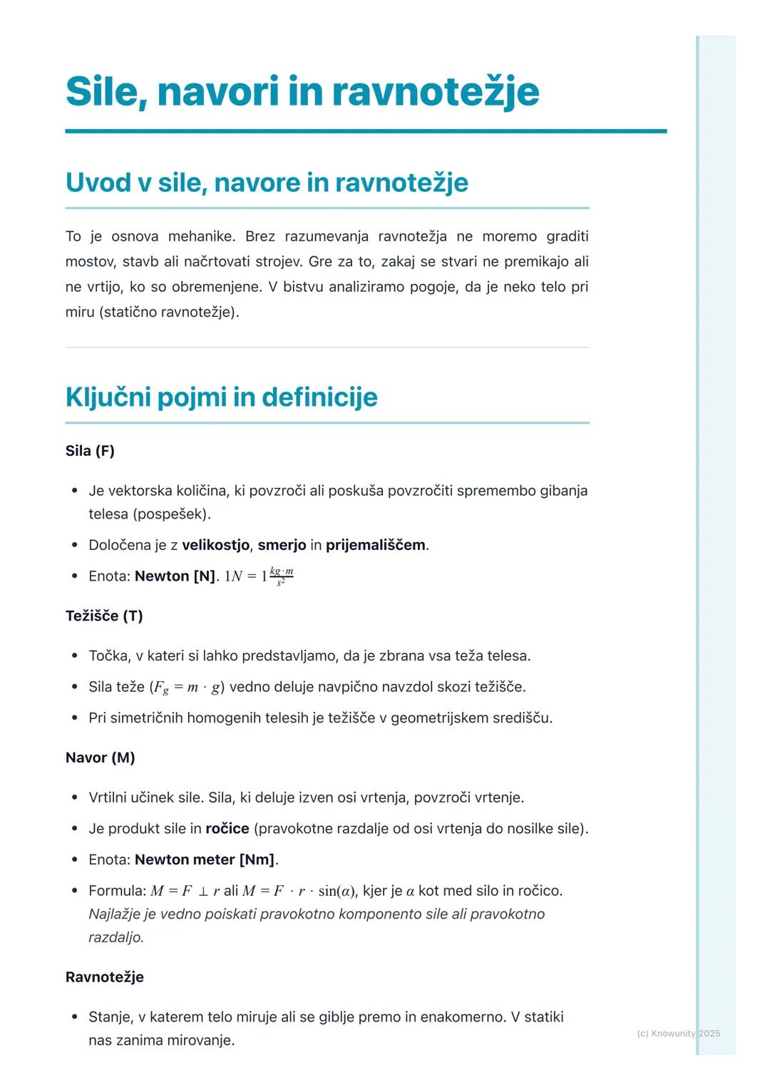 # Sile, navori in ravnotežje

Uvod v sile, navore in ravnotežje

To je osnova mehanike. Brez razumevanja ravnotežja ne moremo graditi
mostov