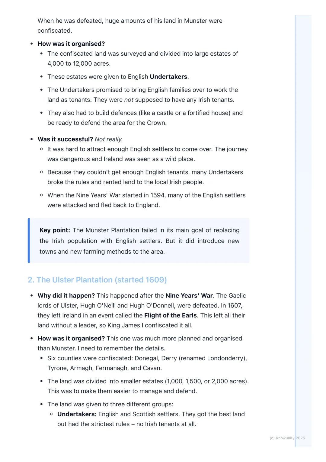# Key Plantations: Munster and
# Ulster

Introduction to the plantations

The Plantations were when the English rulers took land from the Ir