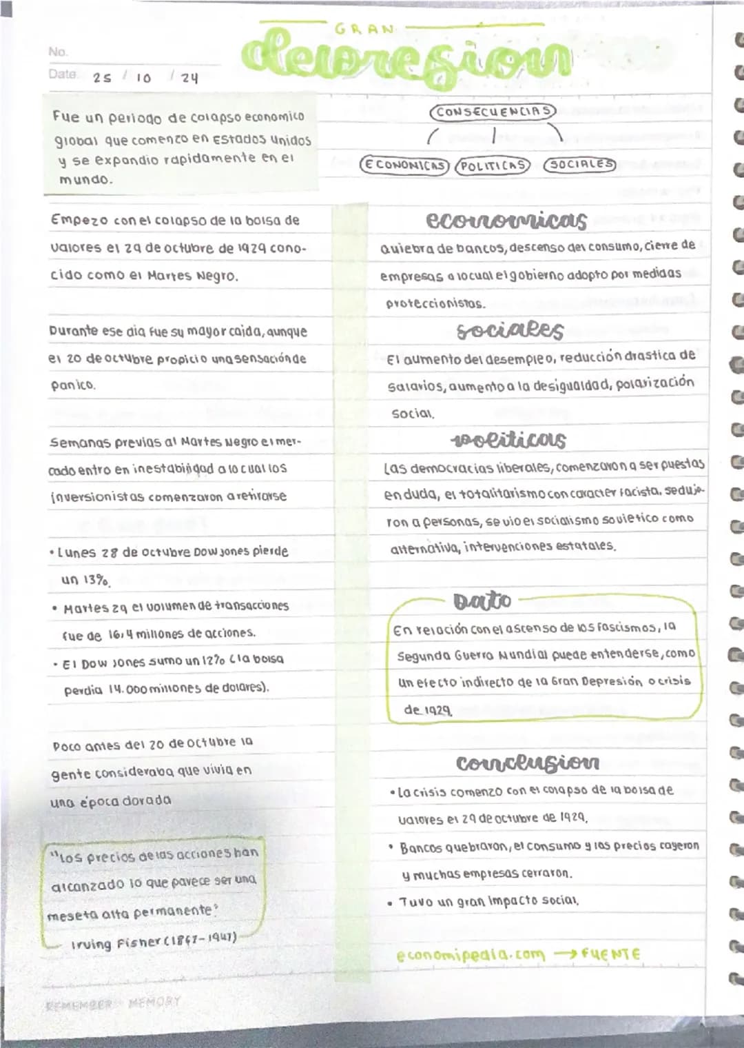 No.
Date 25/10
124
GRAN
devregion
Fue un periodo de colapso economico
global que comenzo en Estados Unidos
y se expandio rapidamente en ei
m
