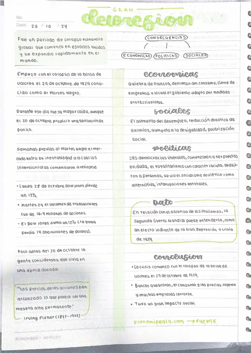 No.
Date 25/10
124
GRAN
devregion
Fue un periodo de colapso economico
global que comenzo en Estados Unidos
y se expandio rapidamente en ei
m