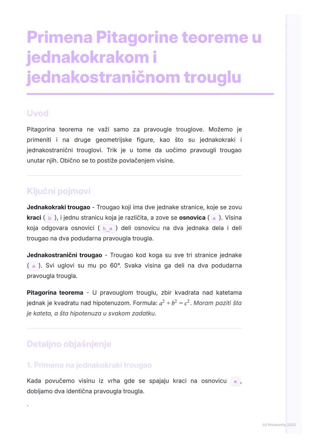# Primena Pitagorine teoreme u
jednakokrakom i
jednakostraničnom trouglu

Uvod

Pitagorina teorema ne važi samo za pravougle trouglove. Može