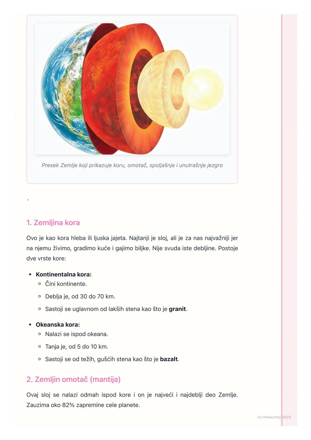 # Unutrašnja građa Zemlje

Uvod u građu Zemlje

Naša planeta Zemlja nije samo velika lopta od stene. Iznutra je sastavljena od
različitih sl